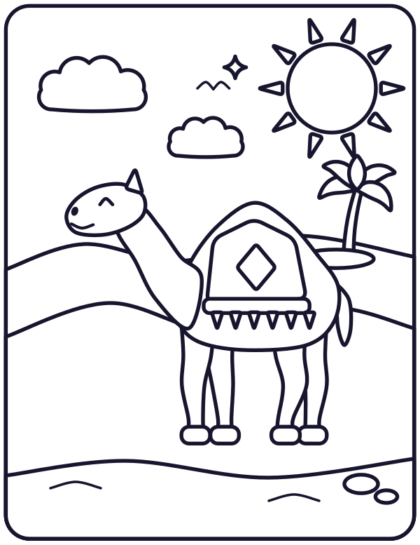 Camel in the Desert colouring page
