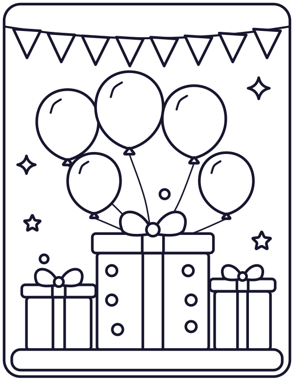 Eid Gifts & Balloons colouring page