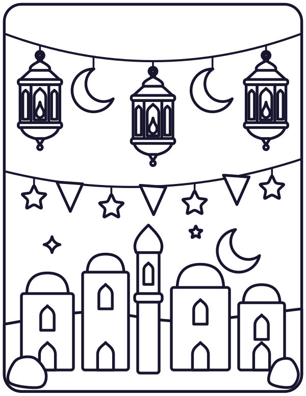 Moon & Lantern Garland colouring page