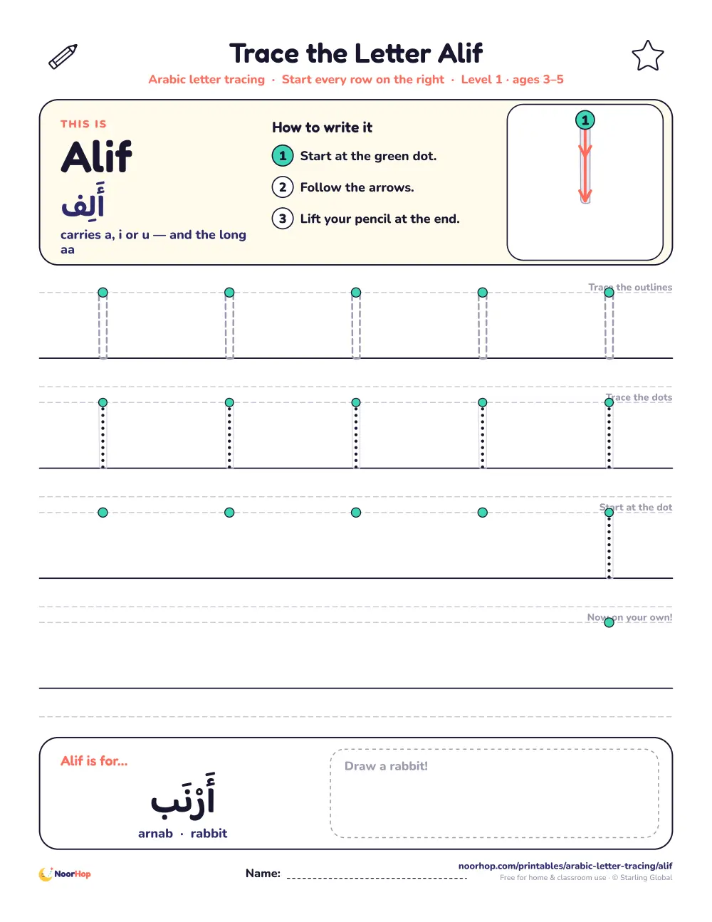 Arabic alphabet tracing worksheets pack