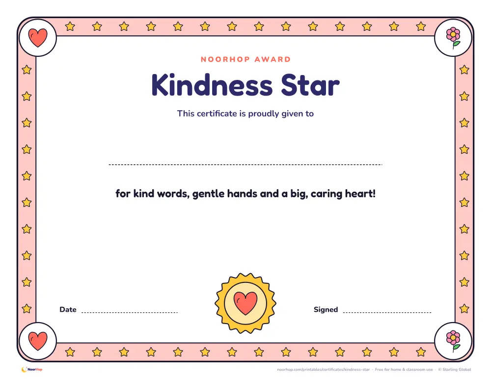 Kindness Star certificate — full-colour version