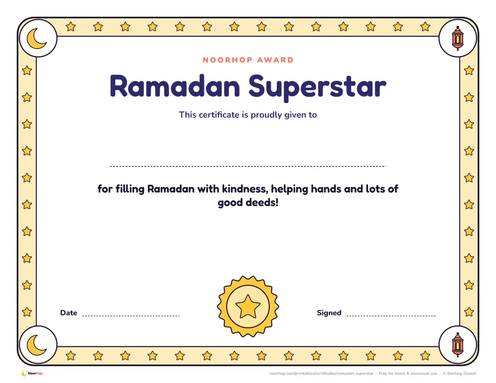 Ramadan Superstar certificate — full-colour version